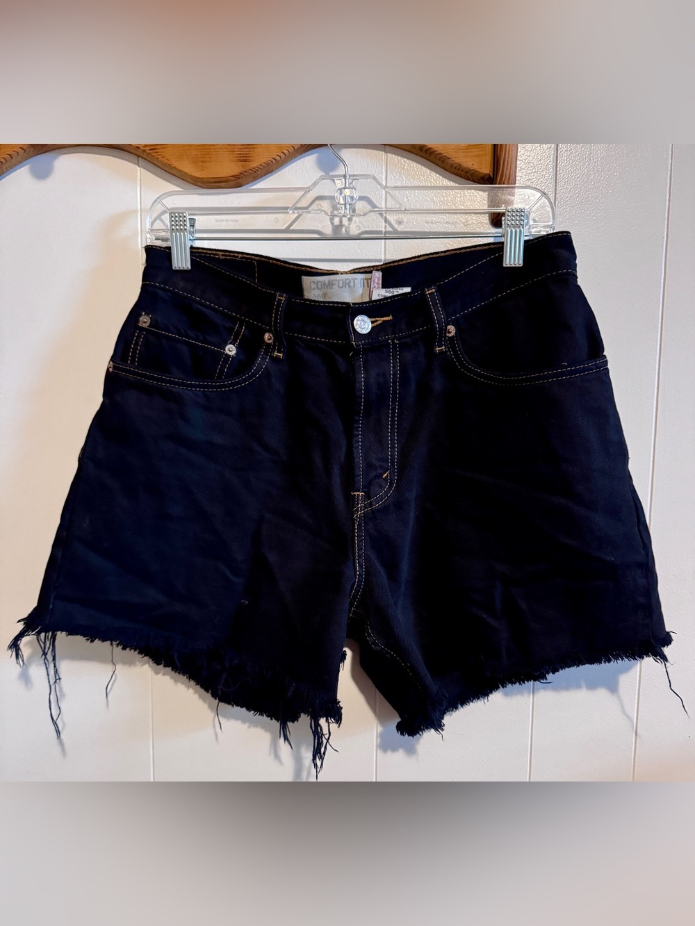 Levi's 560 Black High-Rise Frayed Hem Denim Shorts